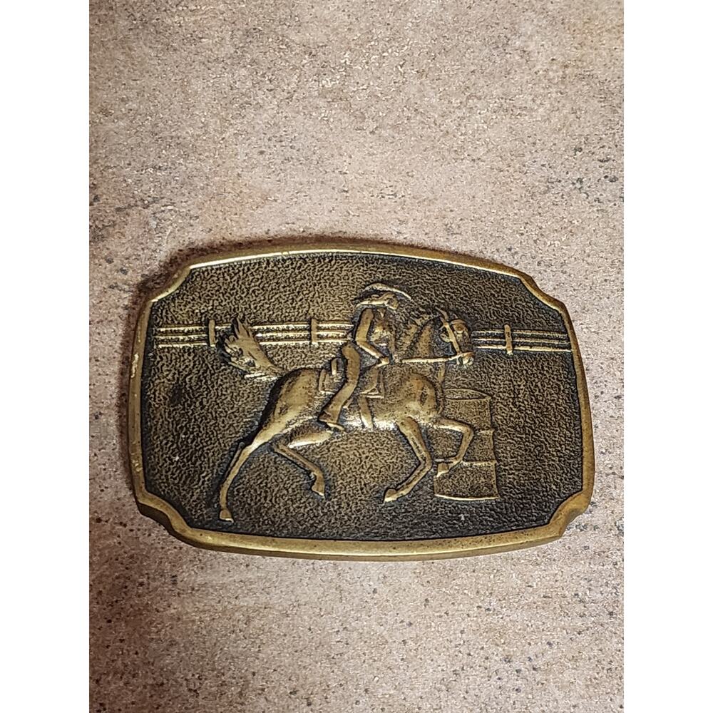 Solid Brass Barrel Racing Rodeo Event Western Vintage Belt Buckle BTS